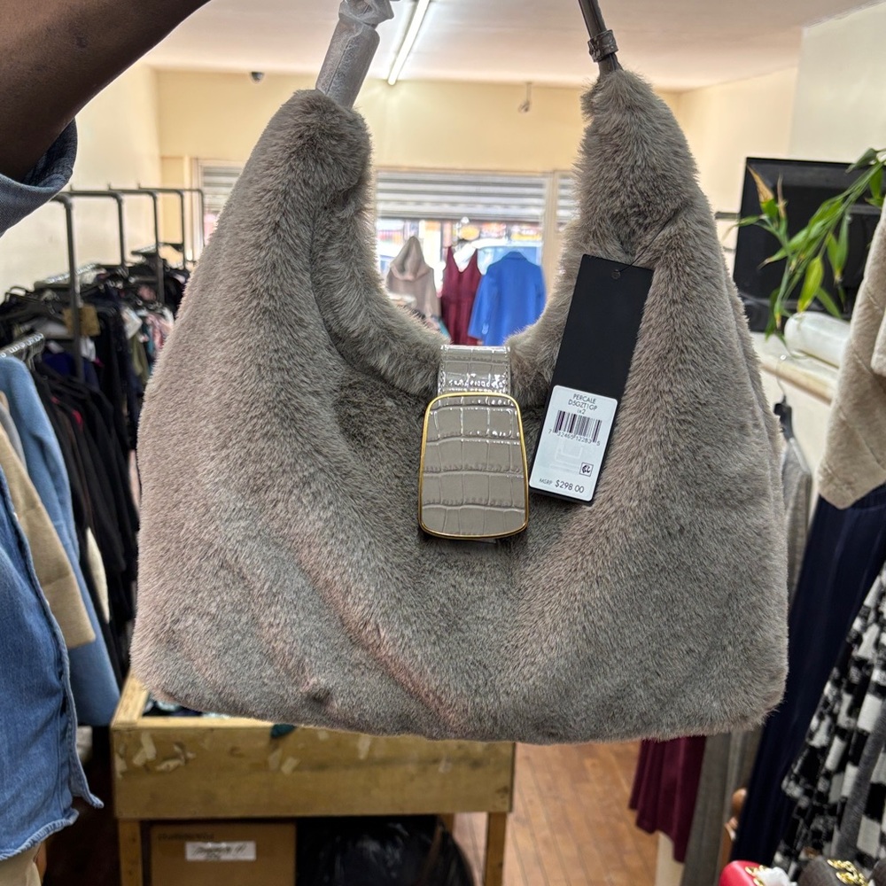 Donna Karan Gray Faux Fur Bag